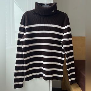 Lauren by Ralph Lauren Brown White Cotton Turtleneck Sweater - Medium